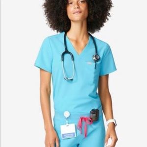 Figs neon blue Catarina scrub top small.
